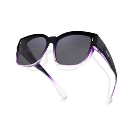 Meeloog Polarised Over Sunglasses for Men and Women, Glasses Wearers, UV400 Protection Sunglasses, Square Sunglasses Driving DEMST0110, D1 Gradient Purple Frame/Black Lens