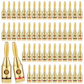 Flutesan 60 Pcs Banana Plugs Gold Plated Speaker Banana Plugs 30 Pairs/ 60 pcs Banana Adapter Connector for Speaker Wire, Wall Plate, Home Theater, Audio/Video Receiver, Amplifiers and Sound Systems