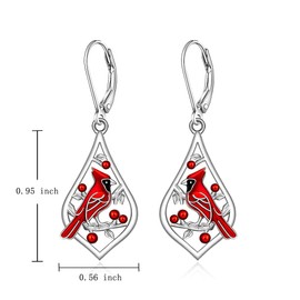 Cardinal Earrings Dangle for Women - Sterling Silver Red Bird Memorial Jewelry - Sympathy Gifts