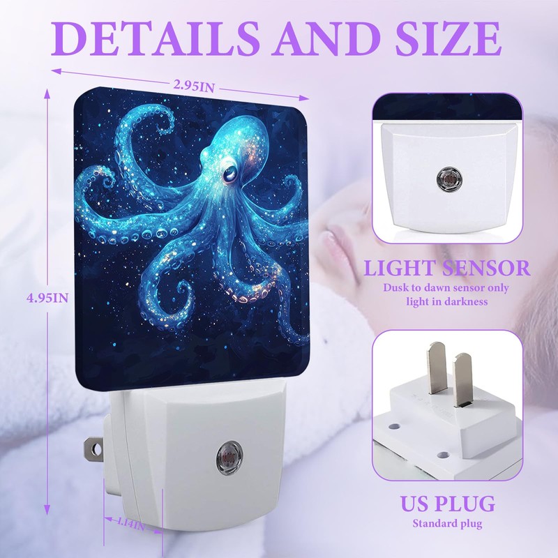 Blue Octopus Night Light,Sea Animals Night Lights Plug into Wall,Led
