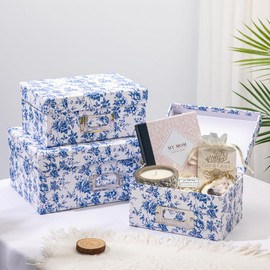 Set of 4 Celadon Gift Box Gift Box Cardboard with Lid Gift Box Rectangular Gift Boxes Jewellery Boxes Cardboard Birthday Party Celebrations Gift Box Blue/White