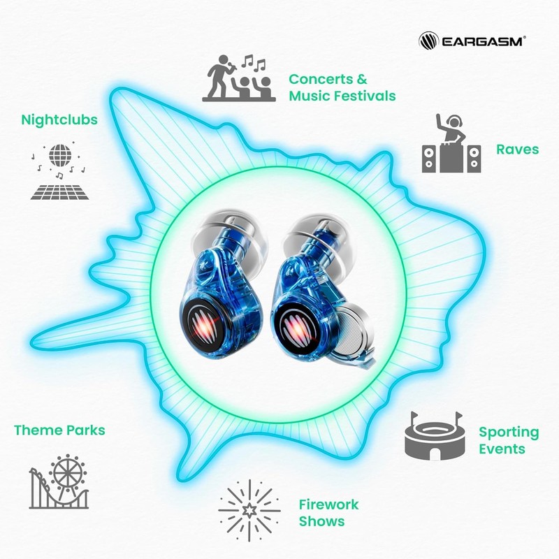 Eargasm High Fidelity Ear Lights for Concerts Musicians Motorcycles Noise