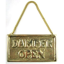 Hanging Solid Brass Fireplace Damper Open Closed Sign