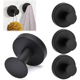 Yadiana 4 Pcs Shower Hooks Suction, Bathroom Suction Shower Premium Stainless Steel Suction Hooks, Hanging Towels, Mounting on Glass Shower Doors, Tile(Black)