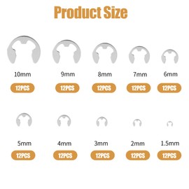 120Pcs Stainless Steel E-Clips Assortment Kit,E-Clip Circlip External Retaining Rings M1.5/M2/M3/M4/M5/M6/M7/M8/M9/M10 E-Rings Circlip Rings Kit for Bearings, Gears, Pulleys and Axles