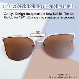 LUFF Polarized Women Clip-On Driving Sunglasses With Flip Up Function-Suitable, Vintage Cat Eye Outdoor Sunglasses for Ladies,Brown