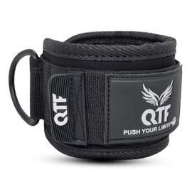QTF Ankle Strap for Cable Exercise Machines with free shark pads, Work Out Cuff Attachment for Men & Women, Glute Workouts - Kickbacks, Leg Extensions, Hip Abductors, for Exercise Machine Attachments (Black - Single)