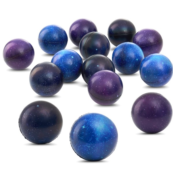 Neliblu 2.5 Inch Stress Balls for Kids and Adults - Outer Space Starlight Galaxy Design in Breathtaking Colors - Bulk Set of 12 Space Theme Squeeze Balls