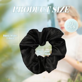 Silk Hair Scrunchies, 12 Pack Black Scrunchie for Women and Girls, Elastic Hairs Ties and Bobbles, Stylish Black Hairs Accessories for All Hair
