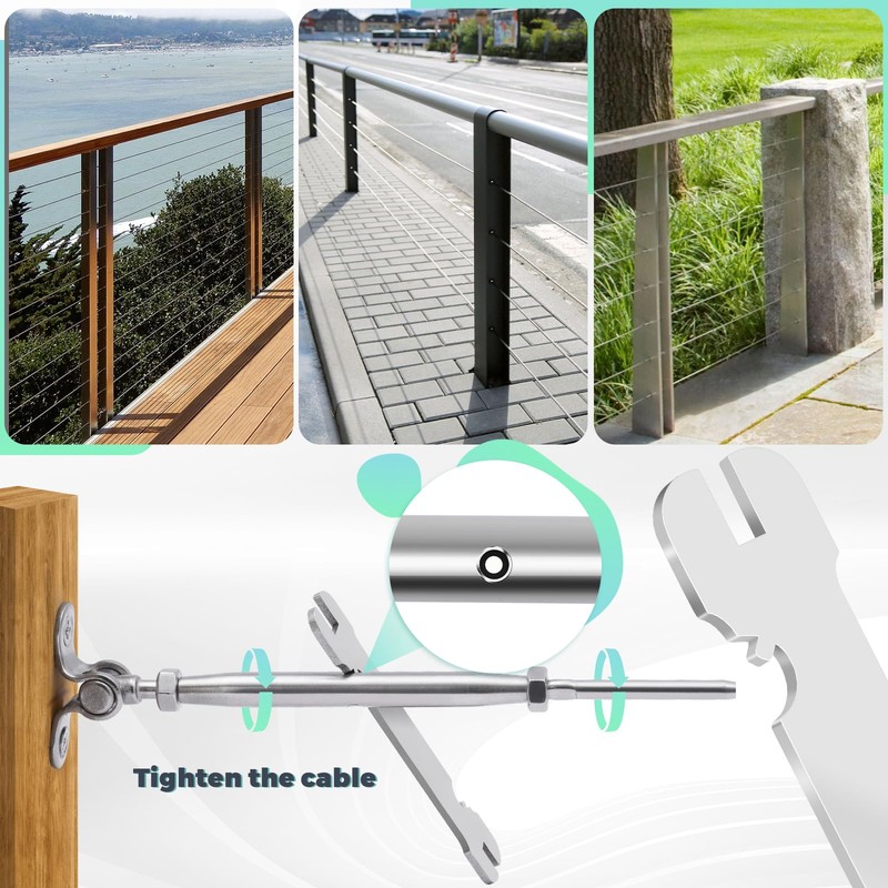 6Pairs 1/8" Cable Railing kit, Angle 180°Adjustable Deck Cable Railing