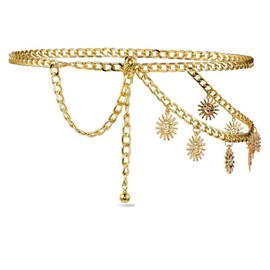 Gold Chain Belt for Women, Adjustable Metal Waist Chain, Sun Pendant, Decorative Waist Belt, Accessories, Women's Golden Belt, Gold Hip Chain, Alloy