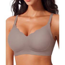 SINFLA Women's Seamless Bra Without Underwire Large Breasts Strong Hold Bra Bustier Padded Soft Comfit Bra Non-Wired Push Up Seamless Bras Bralette, brown, S