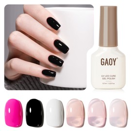 GAOY Hot Pink Black White Gel Nail Polish Set, 6 Colors Jelly Nude Soak Off Gel Polish Kit for Salon and Nail Art DIY at Home