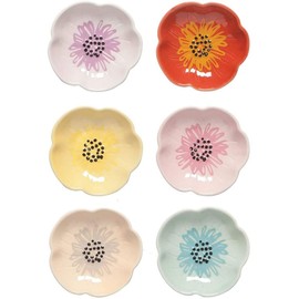 Now Designs Flower Shaped Ceramic Pinch Bowl Set, Soy Sauce Dish, Set of 6