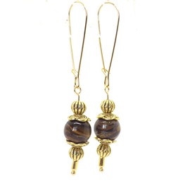 Thurcolas - Vintage style brown tiger eye earrings mounted on golden hoop earrings