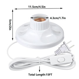 Light Socket with Cord Light Bulb Base E26/E27 Lamp Base Desktop 15ft Screw Socket with On/Off Switch