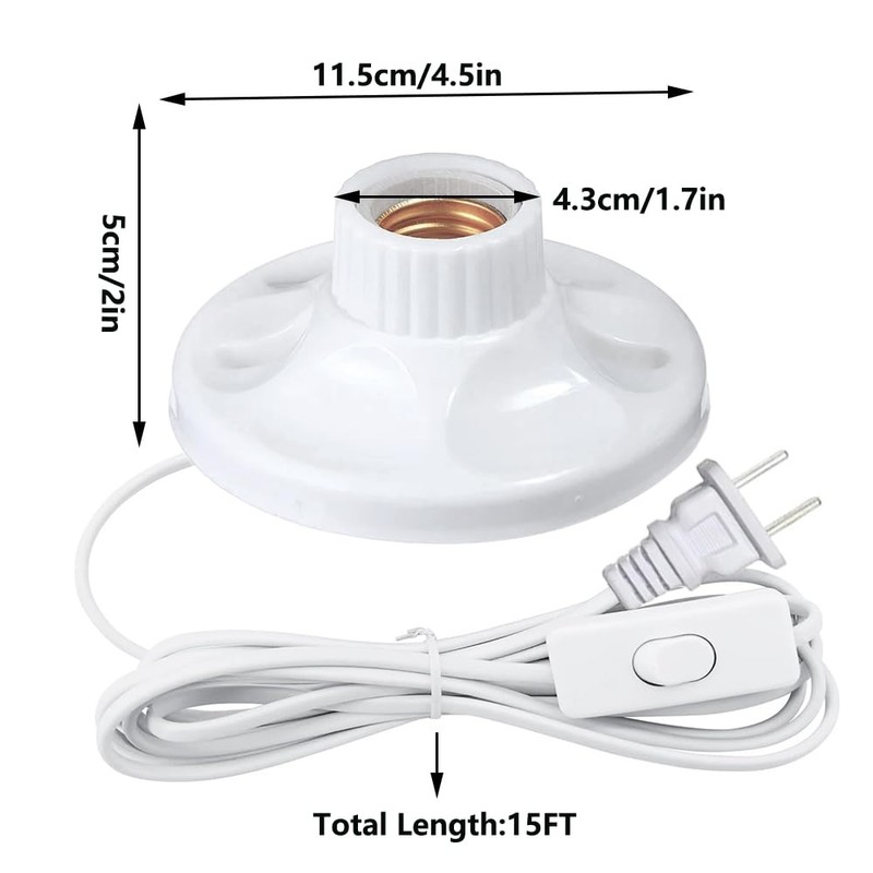 Light Socket with Cord Light Bulb Base E26/E27 Lamp Base