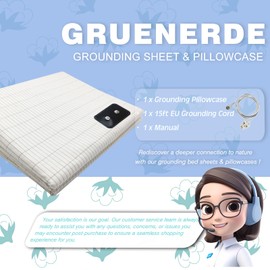 GRUENERDE Grounding sheets Conductive Grounding Bed Sheet Grounding Well Mat with 15ft Grounding Cord & Bed Clips Silver Grounding Mat for Better Sleep (39x80in)