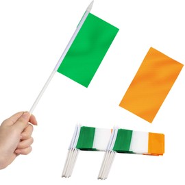 Ireland Stick Flag, ANLEY Irish National 5x8 inch HandHeld Mini Flag With 12" White Solid Pole - Vivid Color and Fade Resistant - Hibernian 5 x 8 inch Hand Held Stick Flags With Spear Top (1 Dozen)