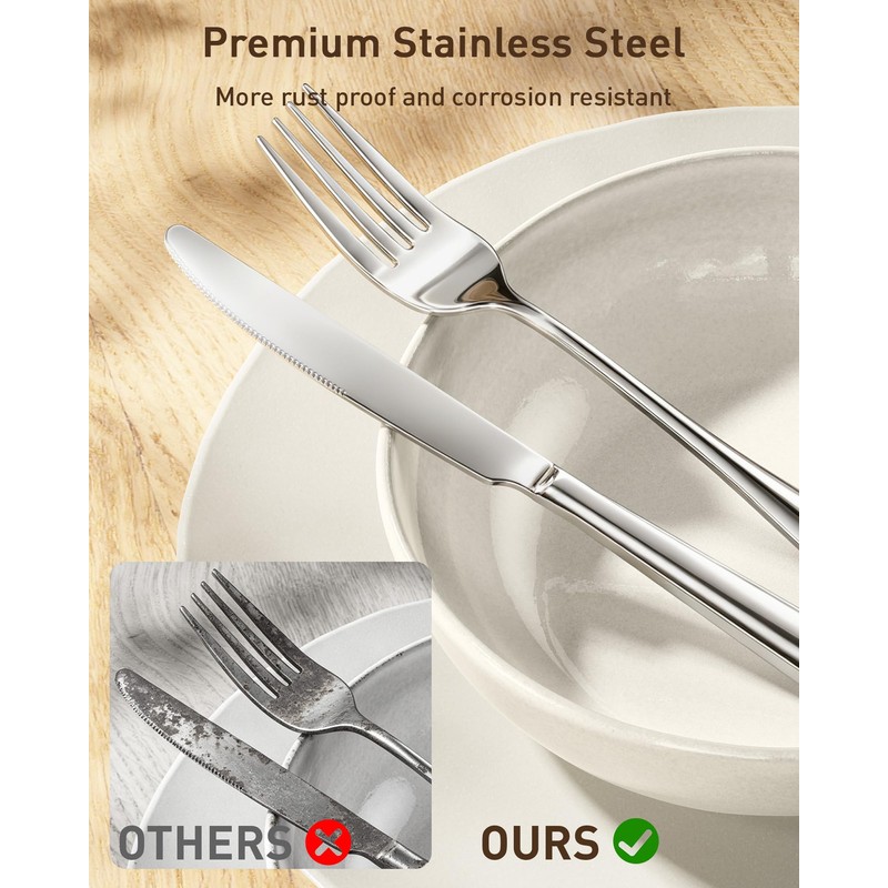 Quatish 36 Piece Silverware Set with Steak Knives, Cutlery Utensil