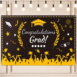 2023 Graduation Decorations Backdrop Banner, Large Congrats Grad Banner, 71"x43" Congratulations Banner+30PCS Ballons for School College Graduation Party Supplies Yard Banner Photo Booth Props Black