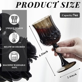Pinkunn 6 Pcs Black Plastic Vintage Wine Glasses Reusable Colored Goblets Patterned Drinking Glasses Dishwasher Safe for Wedding Reception Party Supplies