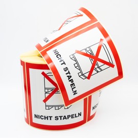 MD Labels Warning Labels on Roll 100 x 100 mm - 500 - Do Not Stack! Parcel Stickers for Shipments Shipping Labels - Neon Bright Red - Package Stickers