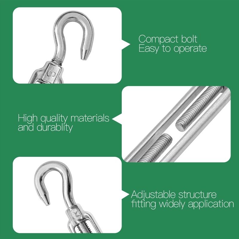 Jamiikury 3PCS M8 Hook & Hook Turnbuckle 304 Stainless Steel
