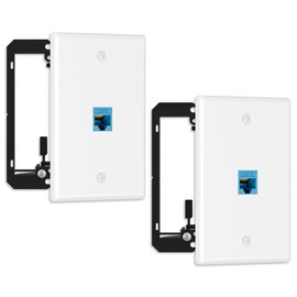 FGB 10Gbps Ethernet Wall Plate, 1 Port CAT6 Wall Plate and Jack, RJ45 Ethernet Wall Outlet with Single Gang Low Voltage Mounting Bracket, 2 Pack