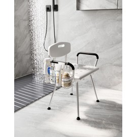 QIHS, Bathroom Shower Organizer, Chair Upper Hanging Shelf, 304 Stainless Steel Seat Storage Shelf for Elderly Disabled Shower Chair Bench with Armrests