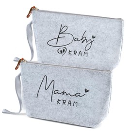 2 Stück Geschenke Für Werdende Mutter, Kosmetiktasche aus Filz, Baby Geburt Geschenk, Tasche Schwangerschaft Geschenk mit Reißverschluss, Beutel Geschenke zur Babyparty Mom Baby Kram (Hellgrau)