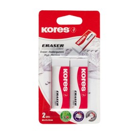 Kores - KE-20: White PVC Erasers with Paper Sleeve for Kids, Students and Adults, Non-Toxic and Child-Friendly, School and Office Supplies, 60 x 21 x 10 mm, Pack of 2