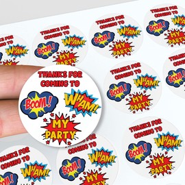 AK Giftshop Superhero Callout Speech Thank You Birthday Party Stickers for Party Bags & Sweet Cones (24 Stickers)