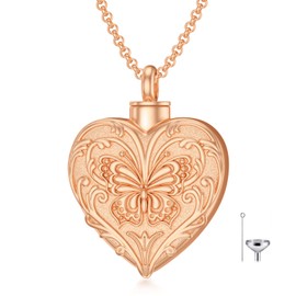 SOULMEET Plated Rose Gold Dream Butterfly Cremation Jewelry for Ashes, Heart Butterfly Urn Necklace that Holds Human Ashes, Carry Memorial Jewelry to Keep Someone Always with You