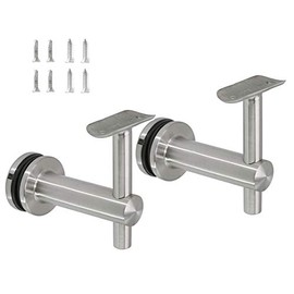 Stainless Steel 316 Grade Glass Mounted Handrail Bracket for 1-1/2 or 1-5/8 Round Tubing, GB-142S, (Satin Finish, 2-Pack)