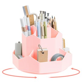 Haphome Schreibtisch Organizer Kinder Drehbarer Stiftehalter - 360 Grad Multifunktionaler Stiftehalter Schreibtisch mit 9 Sortierfächer Stifte Organizer für Organizer Büro Schule Zuhause (Pink)