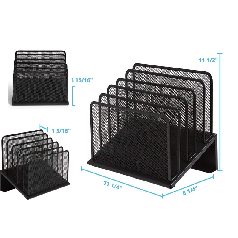 1InTheOffice Metal Mesh File Organizer, Black Wire Mesh 5 Section
