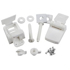Toilet Seat Hinges Replacement Parts – White Plastic Hinge Set with Screws, Connectors, Double Mounting Slots optional, Universal Fit for Wooden Toilet Seats, 1 Pair White (MFL16)