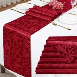 Juego de 6 caminos de mesa de satén rojo de 12 x 108 pulgadas de largo, camino de mesa de damasco brillante y suave, camino de mesa de jacquard sedoso para decoración de cenas, para bodas