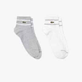 Lacoste Unisex 2-Pack Striped Socks, SILVER CHINE/WHITE, 35/38