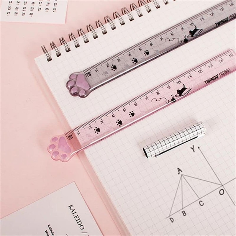 15CM Pink Cats Claw Straight Rulers, Plastic Measuring Tool Kawaii