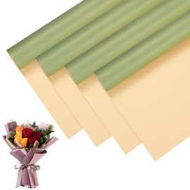 M METERXITY 20 Sheets Flower Wrapping Paper Bouquet, 23 Inch Double-Sided Green & Champagne BOPP Waterproof Floral Wrapping Paper Flower Packaging DIY for Wedding/Party/Gift Bouquet Wrap Paper