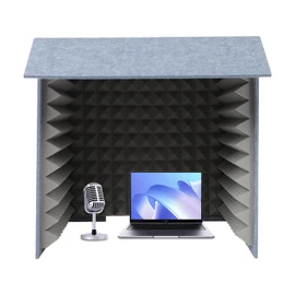 Desktop Vocal Recording Booth Portable Square Soundproof Booth Modern Sound Proof Box Cover Vocal Absorbing Shield Music Recording Equipment to Filter Vocal for Microphone Studio Sound Recording, Gray