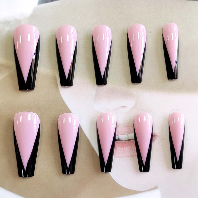 SINLOV 24 Pieces False Coffin Nails, Shiny Gradient Press on