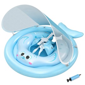 MYCARBON Baby Swimming Ring with Sun Canopy from 6-36 Months, Children's Swimming Hoop with Anti Tilt Float, Adjustable Safety Seat for Toddlers