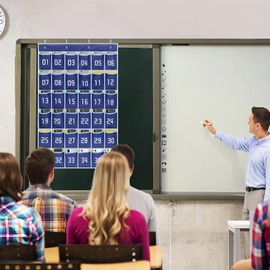 MISSLO Numbered 36 Pocket Chart for Classroom Calculator Holder Cell Phone Holder Classroom Hanging Organizer with Pockets for Board, Wall, Door