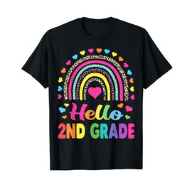 Hello 2nd Grade Teacher Leopard Rainbow Back To School T-Shirt for Men Women Girls Kids