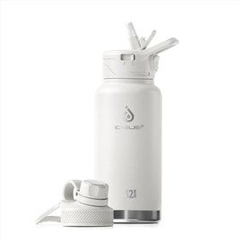 IDEUS Botella de agua aislada al aspiradora, botellas de agua de acero inoxidable de 32 onzas con popote y tapa de boquilla, botella de agua de metal 