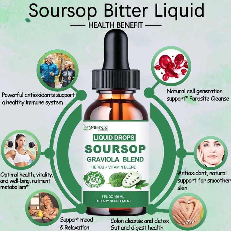 Soursop Graviola Liquid Drops, Organic Soursop Leave Extract w/Sea Moss,