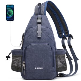 G4Free Canvas Sling Bag Chest Bag Shoulder Bag Men Women for Travel Hiking Running Climbing, navy blue